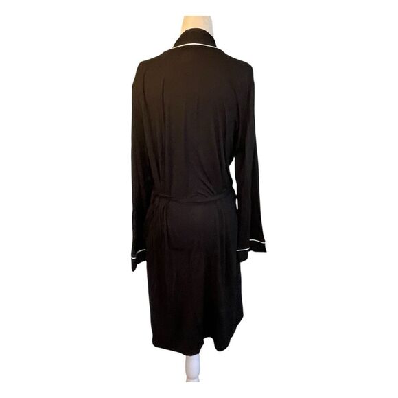 Alfani Contrast Trim Short Robe Black White Trim Knit Wrap Bathrobe Long Sleeve - Picture 8 of 12